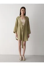 Haki Flam Keten Kimono Gömlek