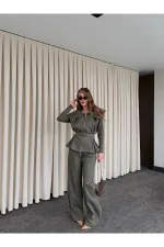 Khaki Design Denim Set - 8002