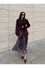 Bordo Bağcıklı Ceket - 9702