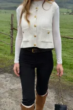 Off-White Vest with Gold Buttons - 4495