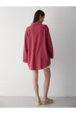 Kimono bordeaux 100 % coton et lin avec détails en dentelle