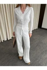 Off-white Lace Two-Piece Knit Set - 2602 Off-white Lace Two-Piece Knit Set - 2602