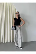 Grey 100% Linen Palazzo Trousers