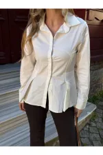 Ekru Belden Oturtmalı Poplin Gömlek - 1616