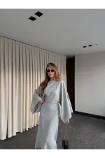 Gri Yarasa Kol Modal Elbise - 5000