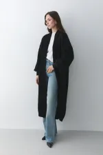 Gilet long noir en maille - 251015