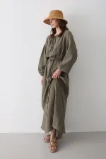 Çağla Bağlama Detaylı Müslin Elbise - 2004