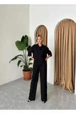 Ensemble deux pièces chemise et pantalon en lin noir
