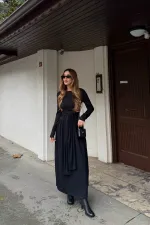 Siyah Bağlamalı Elbise - 4988