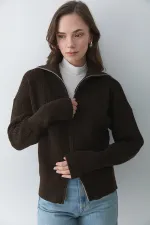 Brown Double Zip Cardigan - 251080 Brown Double Zip Cardigan - 251080