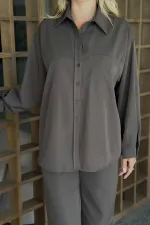 Ensemble chemise et pantalon marron Merlin avec ceinture - 8453