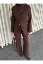 Kahverengi Hakim Yaka Ceket Pantolon Takım - 7100