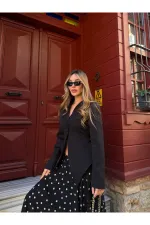 Siyah Asimetrik Kesim Kuşaklı Ceket - 3001