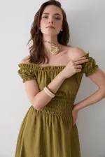 Khaki Ruched Dress - 2002