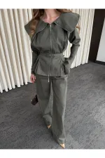 Khaki Design Denim Set - 8002