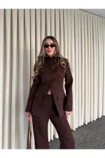 Kahverengi Hakim Yaka Ceket Pantolon Takım - 7100
