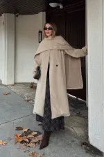 Bej Atkı Detaylı Uzun Kaban - 85163