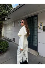 Ekru Pelerin Detaylı Ceket Pantolon Takım - 202604