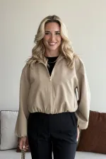 Camel Crop Bomber Ceket Camel Crop Bomber Ceket