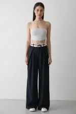 Pantalon de créateur bleu marine avec ceinture à cordon - 3576