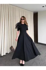 Siyah Seyyar Broşlu Elbise - 3151
