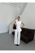 Beyaz Leandra Tasarım Bluz Pantolon Takım