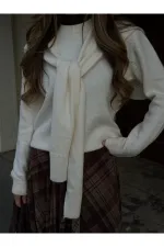 Krem Şal Detaylı Kazak - 251180