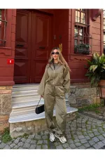 Haki Bomber Saten Ceket Pantolon Takım - 9663 - 51229