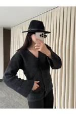 Antrasit Düğmeli Basic Hırka - 4622