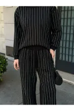 Siyah Taşlı Bluz Pantolon Takım - 0766