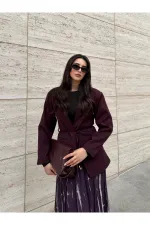 Bordo Bağcıklı Ceket - 9702