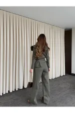 Khaki Design Denim Set - 8002