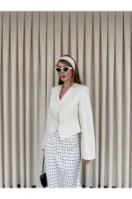 Ekru Vatkalı Fularlı Ceket - 85175