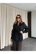 Siyah Vatkalı Transparan Gömlek - 5029