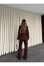 Kahverengi Hakim Yaka Ceket Pantolon Takım - 7100