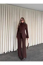 Kahverengi Hakim Yaka Ceket Pantolon Takım - 7100