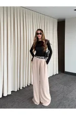 Bej Kemerli Bol Paça Pantolon - 301