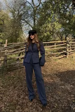 Navy Blue One-Button Jacket and Trousers Suit - 9480
