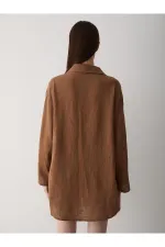 Coffee 100% Cotton Linen Kimono Blouse with Lace Detail