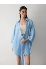 Blue Flam Linen Kimono Shirt