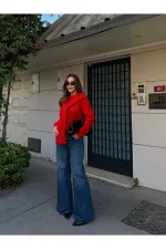 Red Shawl Detail Sweater - 251180