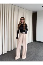 Bej Kemerli Bol Paça Pantolon - 301