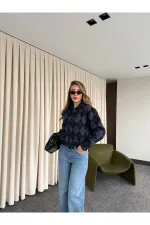 Gilet zippé bleu marine à motif losanges anthracite - 261003