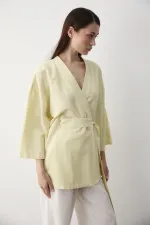 Sarı Iç Kemerli Fakir Kol Kimono - 5383
