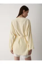 Yellow Cotton Linen Kimono with Button Detail and Belt