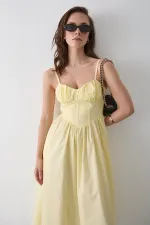 Sarı Bel Detaylı Poplin Elbise - 2001