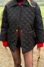 Siyah Kapitone Şallı Mont - 0762