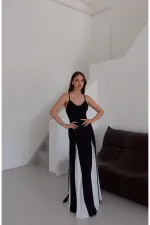 Black and White Long Dress with Adjustable Straps - 0205