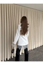 Beyaz Eteği Manşeti Dantelli Ceket - 2861