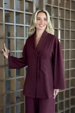 Ensemble chemisier et pantalon bordeaux - 8767